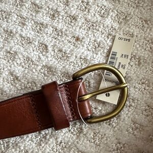 NWT Madewell 100% Brown Leather Belt with Gold Buckle